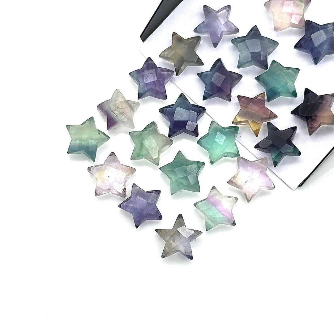 AAA Fluorite Faceted Star Shape Briolettes, Rainbow Fluorite Star Shape Gemstone Beads, Multi Fluorite Star Shape Loose Beads, 10 MM Stars