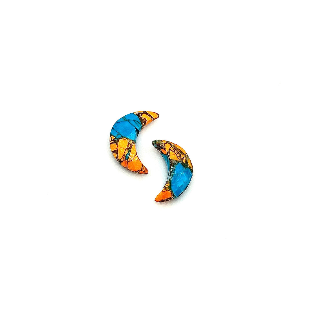 Oyster Copper Turquoise Faceted Moons, Orange & Blue Carved Gemstone, 17 MM Turquoise Cresent Moon Beads Briolette's, Jewelry Making Beads