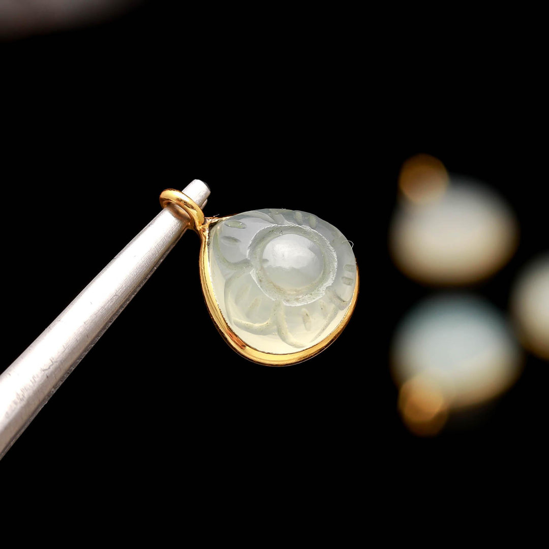 Aqua Chalcedony Flower Pendant 17mm, 925 sterling Silver Gold Plated Heart Shape Charm Pendant For Making Jewelry