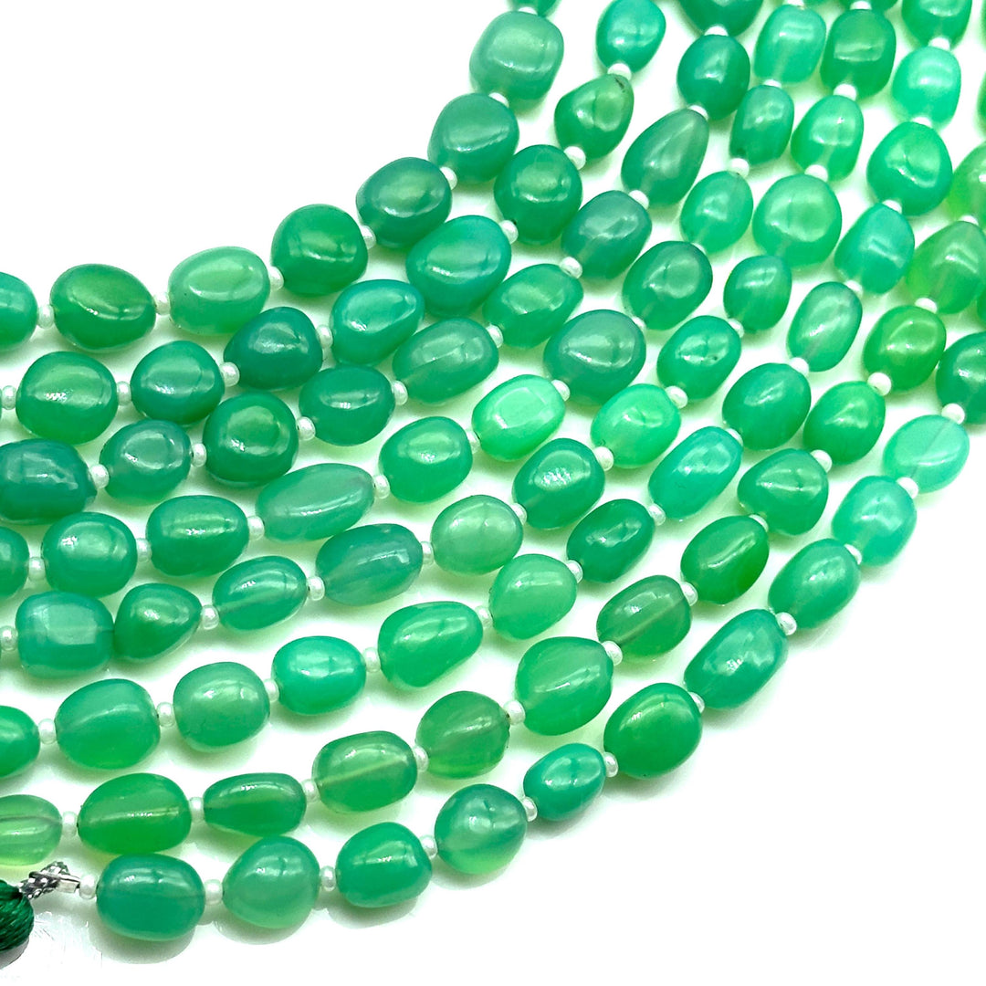 Natural Chrysoprase Nuggets Shape Beads, Green Chryso Chalcedony Tumble Shape Gemstone Beads, 6X8-7-9MM, 8" Smooth Jewelry Making Loose Bead