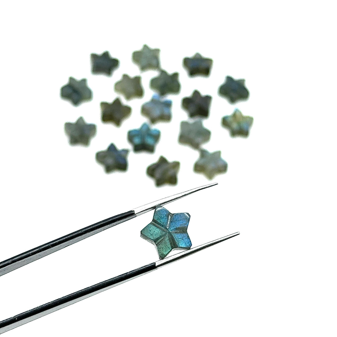 AAA+ Flashy Labradorite Carved Star Shape Gemstone, Hand Carved Labradorite Star Charm For Jewelry Making, 10 MM Flower Carved Stars Beads