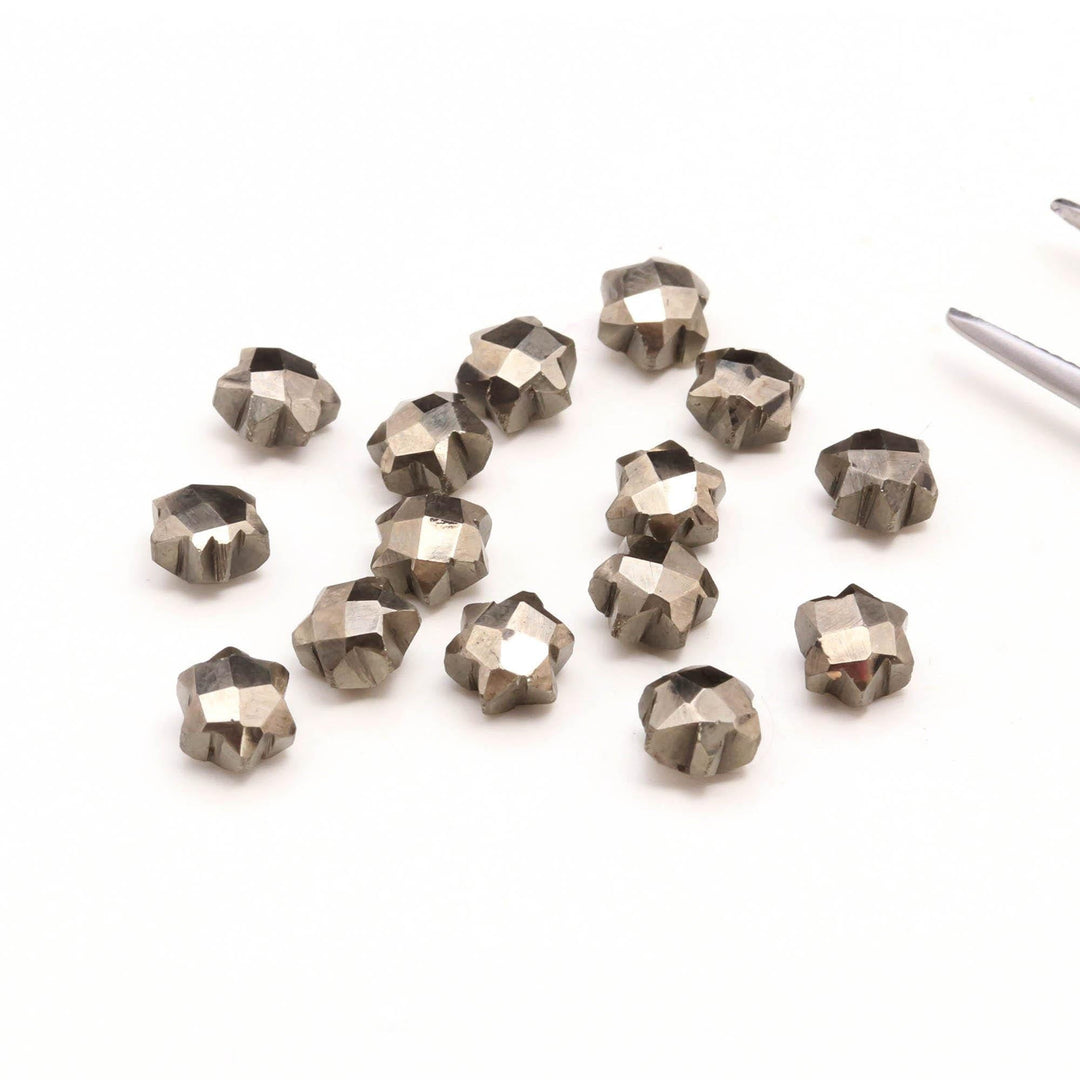 Natural Pyrite Little Stars, Pyrite Star Shape Beads, 6 MM Star Shape Gemstone for Jewelry, 6 Sides Carving Star Beads