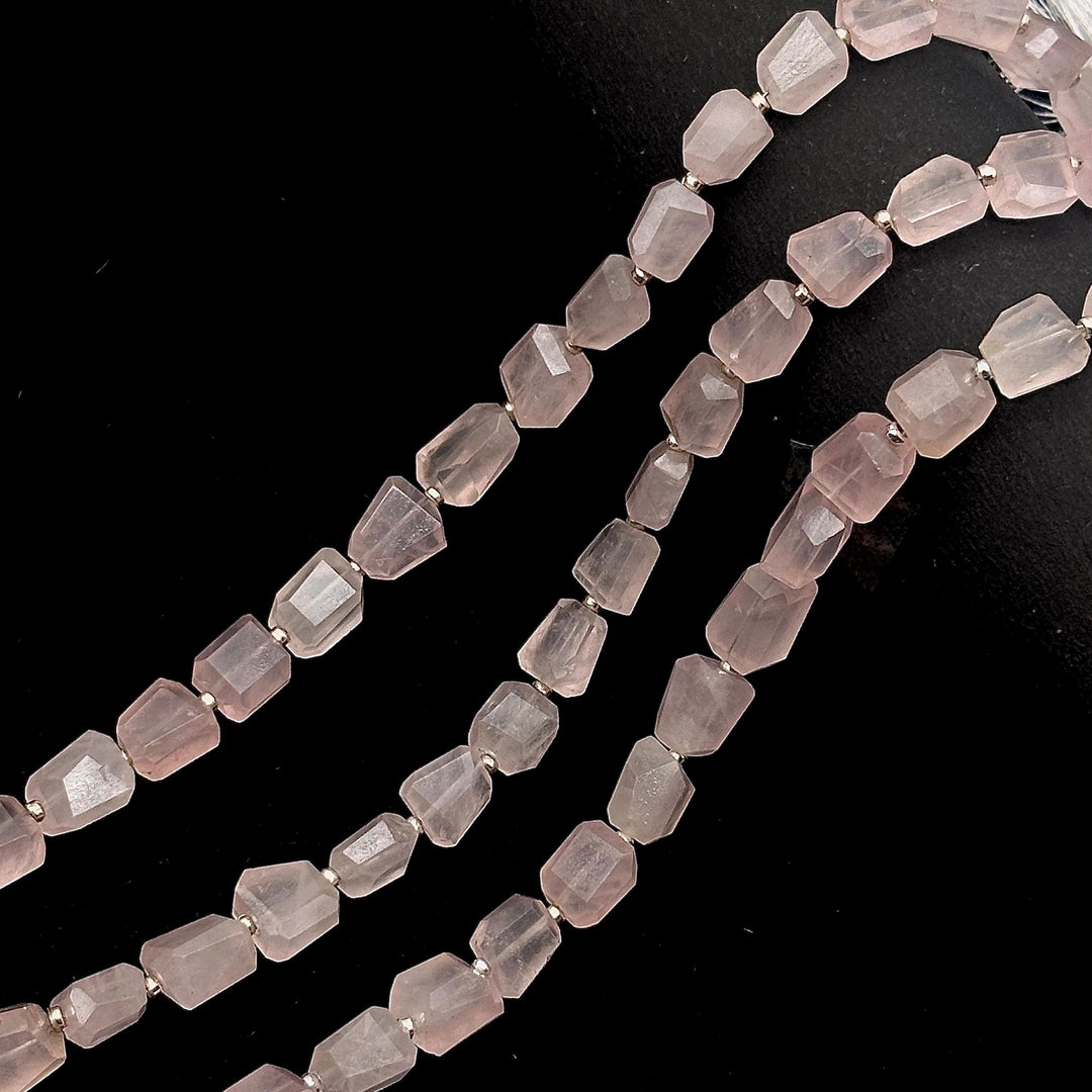 Natural Rose Quartz Faceted Tumble Shape Gemstone Beads, AAA Pink Quartz Nuggets Shape Beads, 8" Fancy Wholesale Jewelry Beads, 6X8-7X9 MM