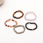 Beaded Stackable Gemstone Rings, Stretchable 2 MM Round Faceted Beads Rings, Elastic Handmade Rings for Women, Promise Ring for Her