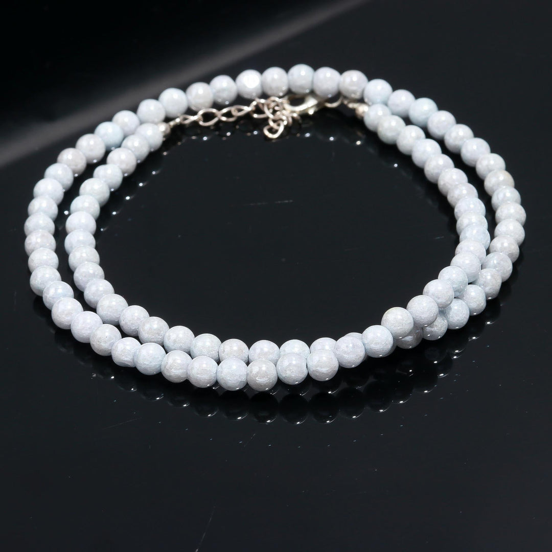 Pretty Moonstone Necklace, Coated Moonstone Round Beads Necklace, 5 MM Smooth Moonstone Necklace For Women's, Bridesmaid Gifts