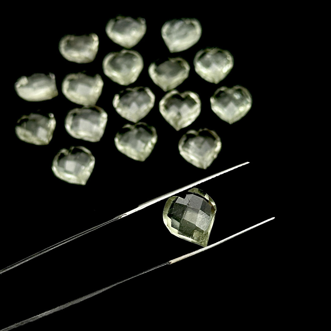 Faceted Green Amethyst Heart Shape Beads, Natural Green Amethyst Hand Carved Heart Charms for Jewelry Making, Heart Shape Briolette's, 13 MM