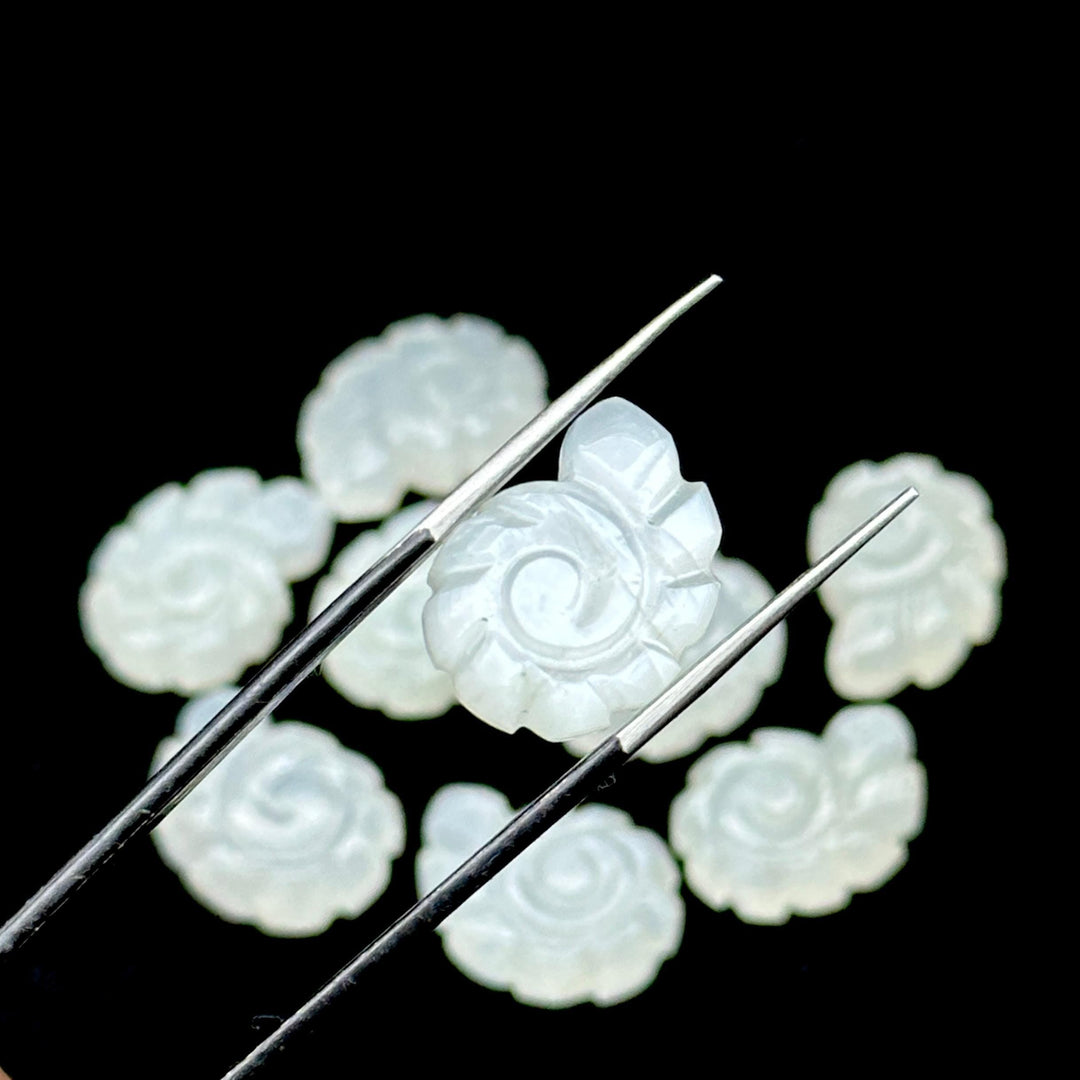 White Moonstone Carved Shell Beads: Snail Shape Gemstone Charm (16mm)