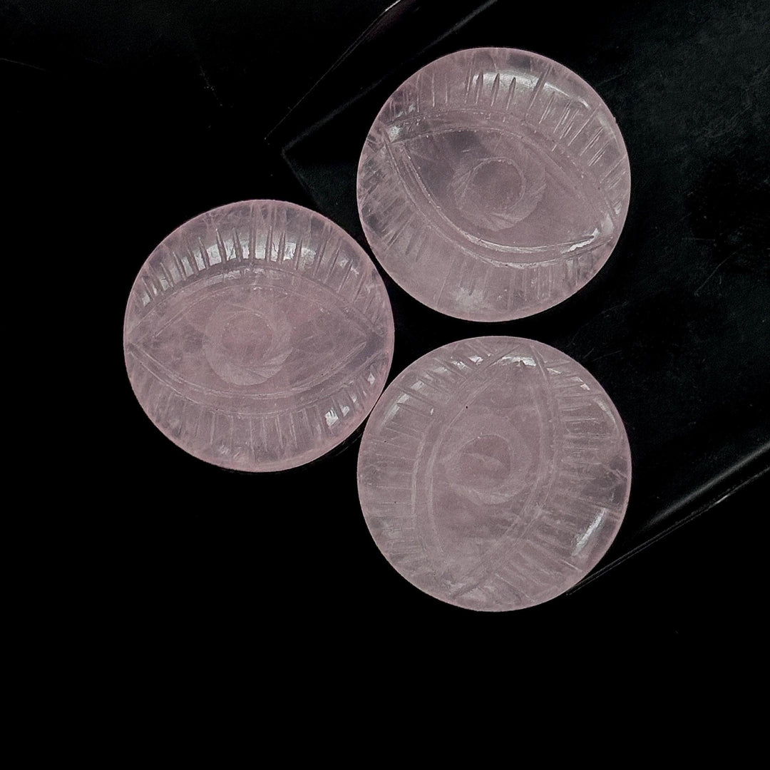Natural Rose Quartz Evil Eye Shape Gemstone, AAA Rose Quartz Hand Carved Stone Beads For Jewelry Making, 28 MM, Round Evil Eye Carving