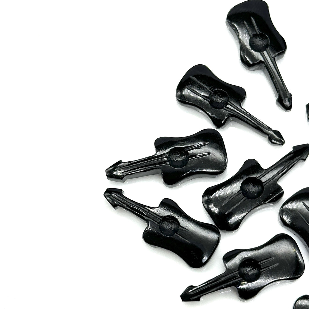 Natural Black Onyx Guitar Shape Beads, Tiny Black Onyx Guitar Shape Hand Carved Gemstone, 26 MM, Miniature Guitar Gemstone, Tiny Charms