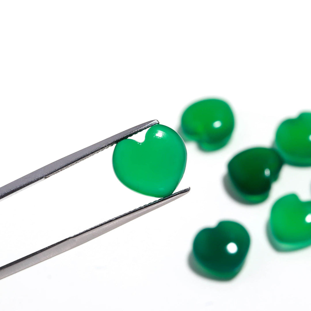 Natural Green Onyx Heart Shape Briolette's, Green Onyx Smooth Heart Shape Beads, AAA Hand Carved Charm for Jewelry Making 12 MM