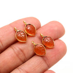 Load image into Gallery viewer, Natural Carnelian Leaf Shape Pendant 15mm, 925 Sterling Silver Gold Plated , Orange Quartz charms For DIY Jewelry