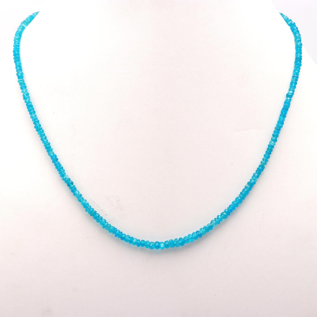 Natural Neon Apatite Beaded Necklace, Faceted Apatite Gemstone Necklace, Silver Jewelry, Handmade Yoga & Meditation Necklace, Gift for Wife