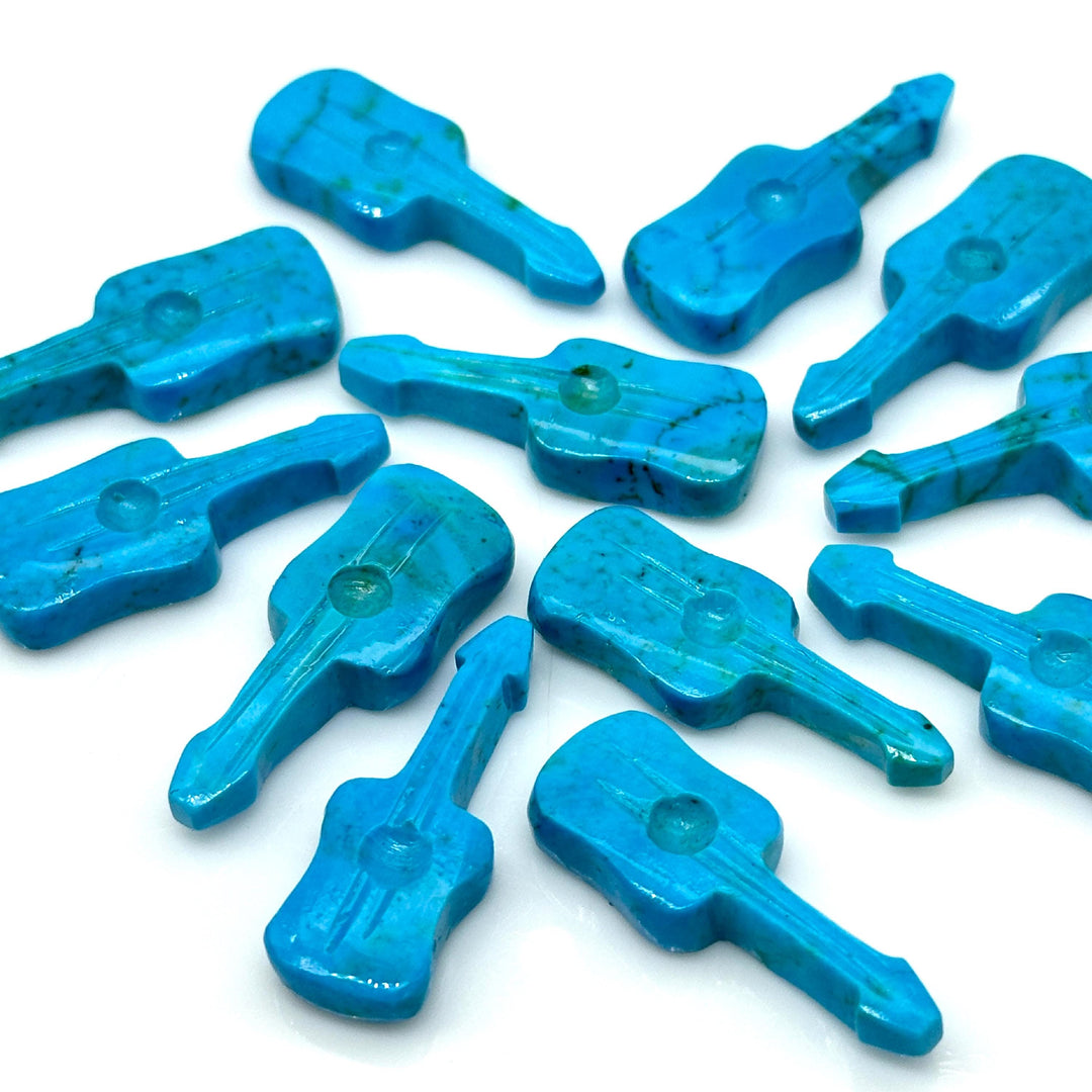 AAA Turquoise Guitar Shape Carving Beads, Blue Turquoise Guitar Shape Hand Carved Gemstone, 26 MM, Miniature Guitar Shape Gemstone