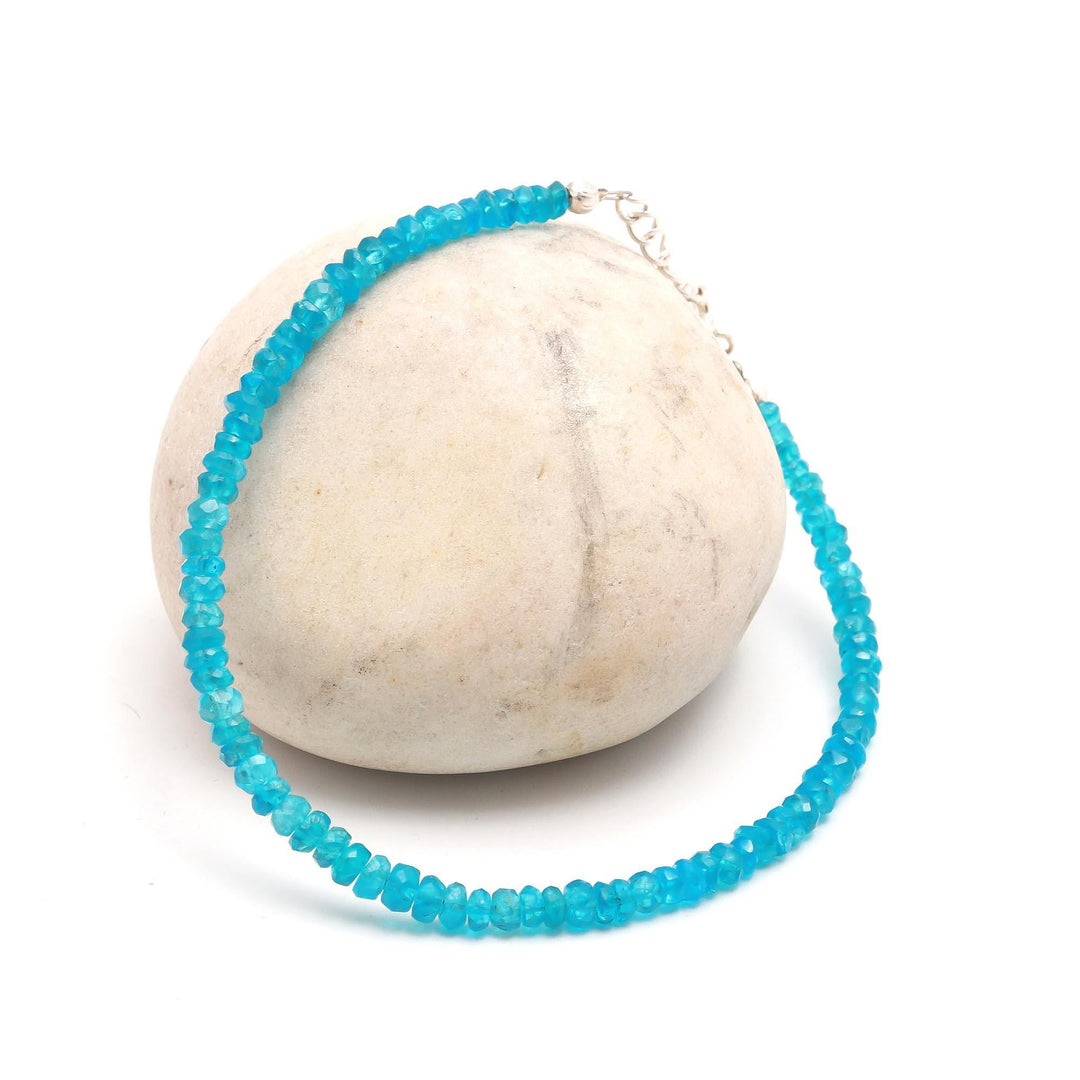 Natural Neon Apatite Beaded Bracelet, Faceted Apatite Beads Bracelet, Gemstone Silver Bracelet/Anklet, Yoga & Meditation Bracelet, 3-4 MM