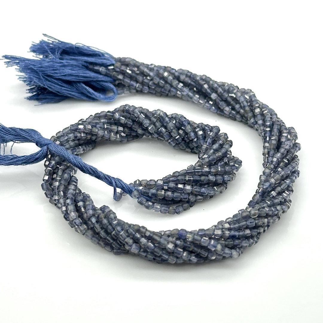 Natural Iolite Box Shape Beads, 3 MM Blue Iolite Gemstone Beads, 13 Inches Iolite Cube Shape Faceted Loose Beads Strand for Jewelry Making