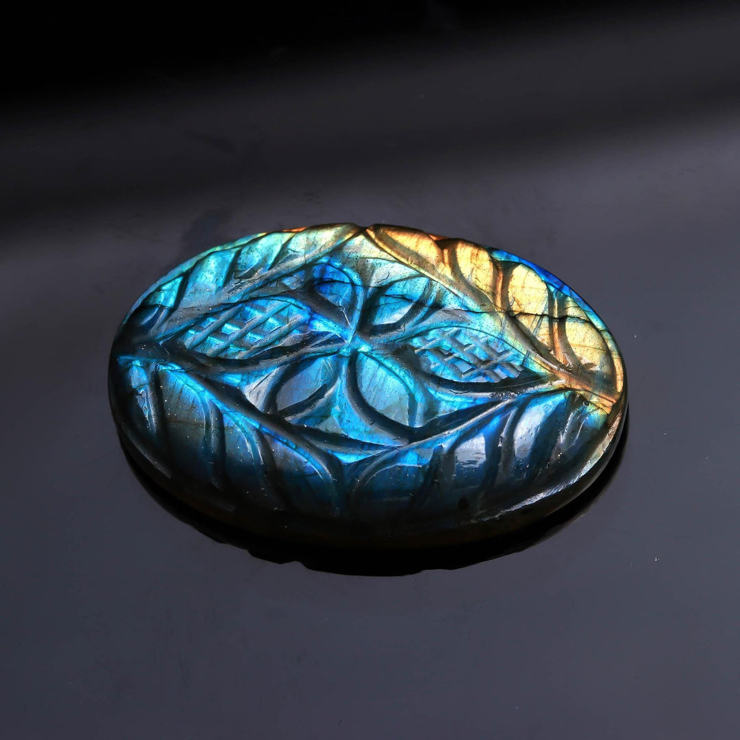 Flashy Labradorite Carving, Mughal Carving Labradorite Stone, Jewelry Making & Crystal Gifts, 23X35 MM