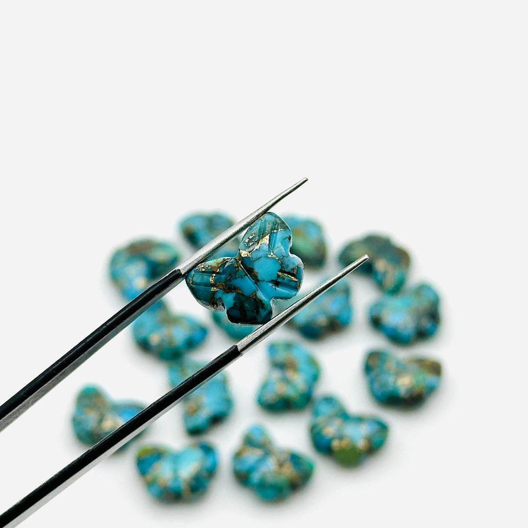 AAA Copper Turquoise Butterfly Shape Beads, Turquoise Hand Carved Butterfly Briolettes, Gemstone Carving Beads, 13 MM Jewelry Making Charms
