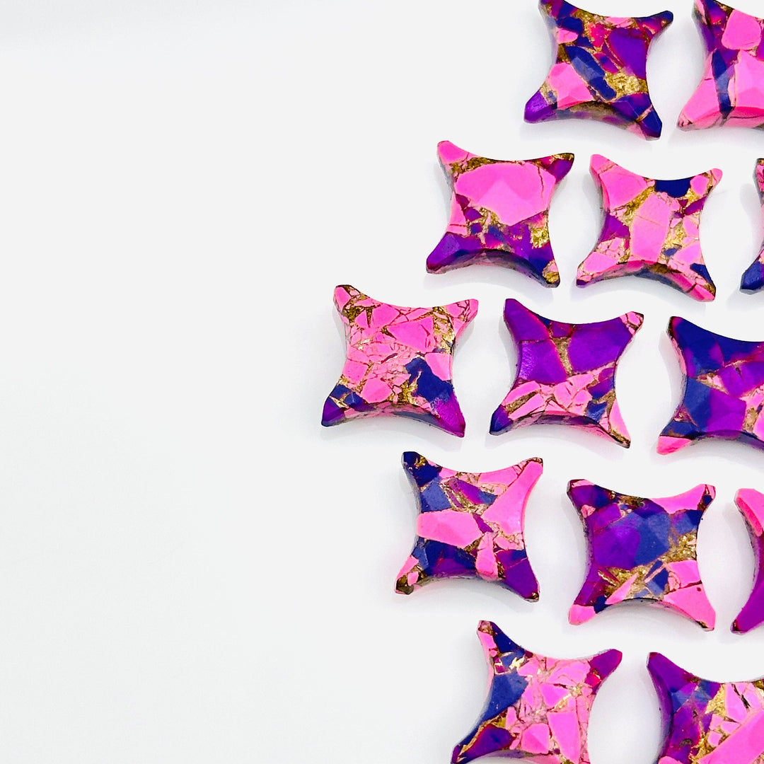 Unique Purple & Pink Turquoise Ninja Star Shape Beads, Carving Beads, Mohave Turquoise Gemstone Beads, 11X15 MM Jewelry Making Charms Beads