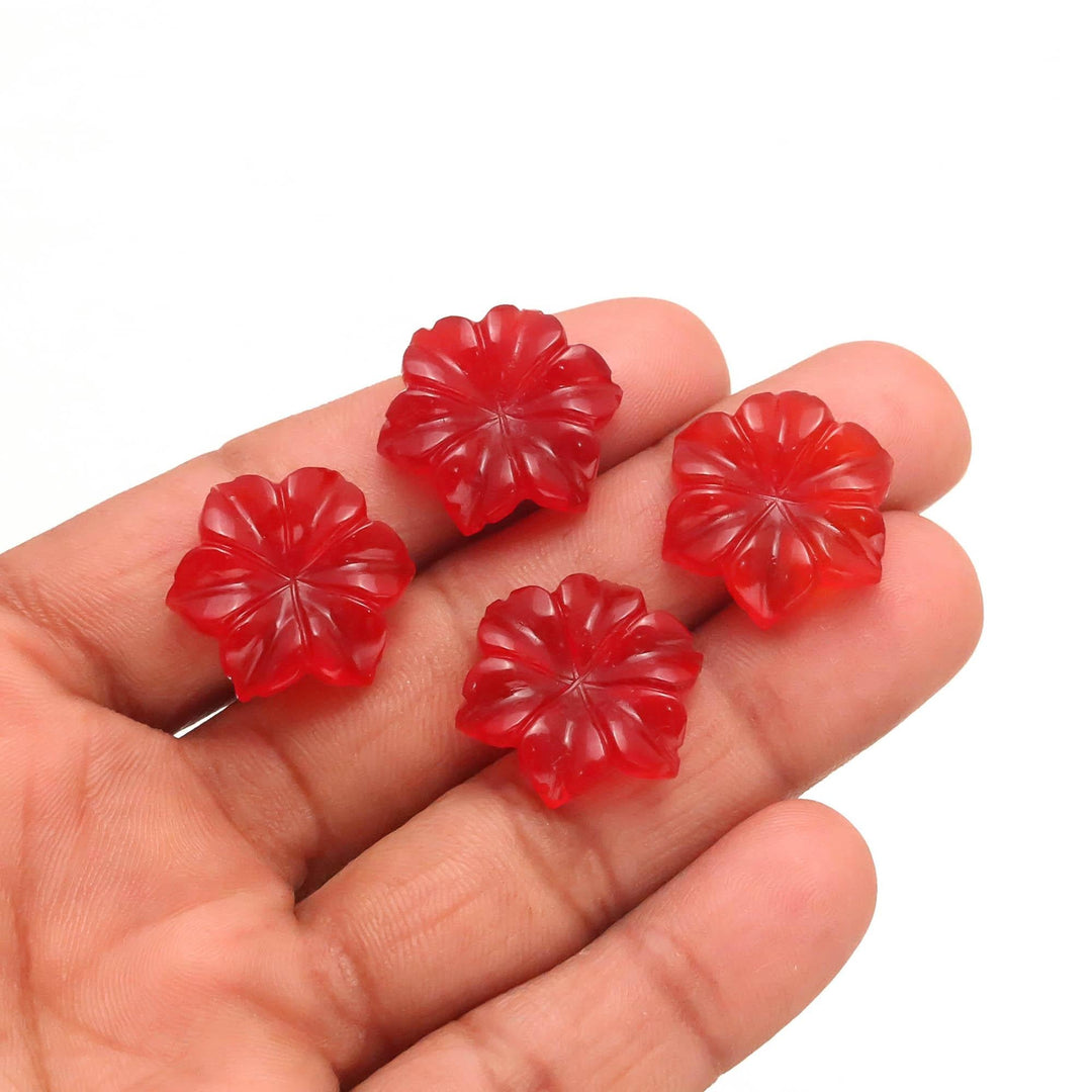 Natural Carnelian Flower Shape Gemstone, Flower Shape Carving, Hand Carved Orange Carnelian Flower, 18 MM, Floral Carved Beads For Jewelry