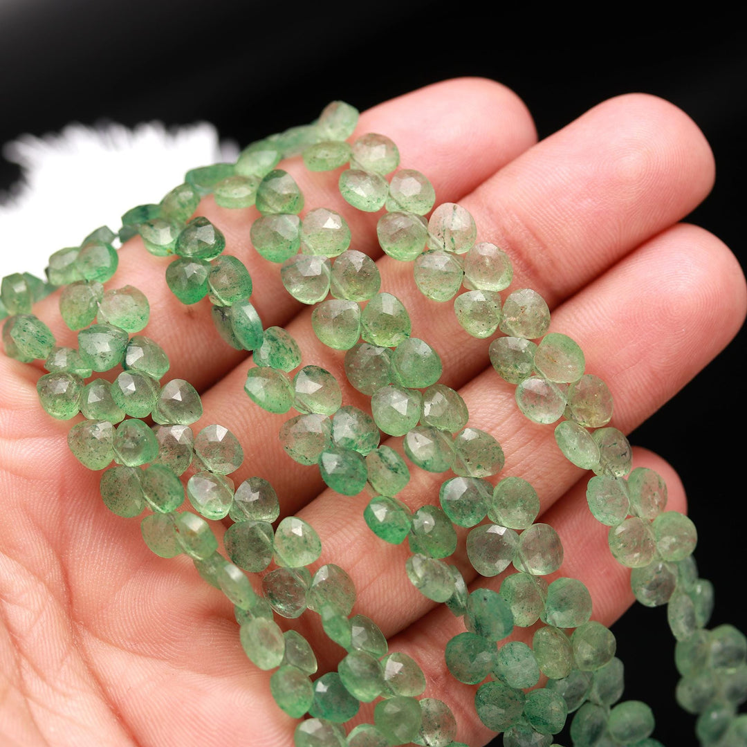 AAA Green Strawberry Quartz Heart Shape Beads, Heart Shape Briolettes, 6" Faceted Heart Beads, 5-6 MM Gemstone Jewelry Making Beads