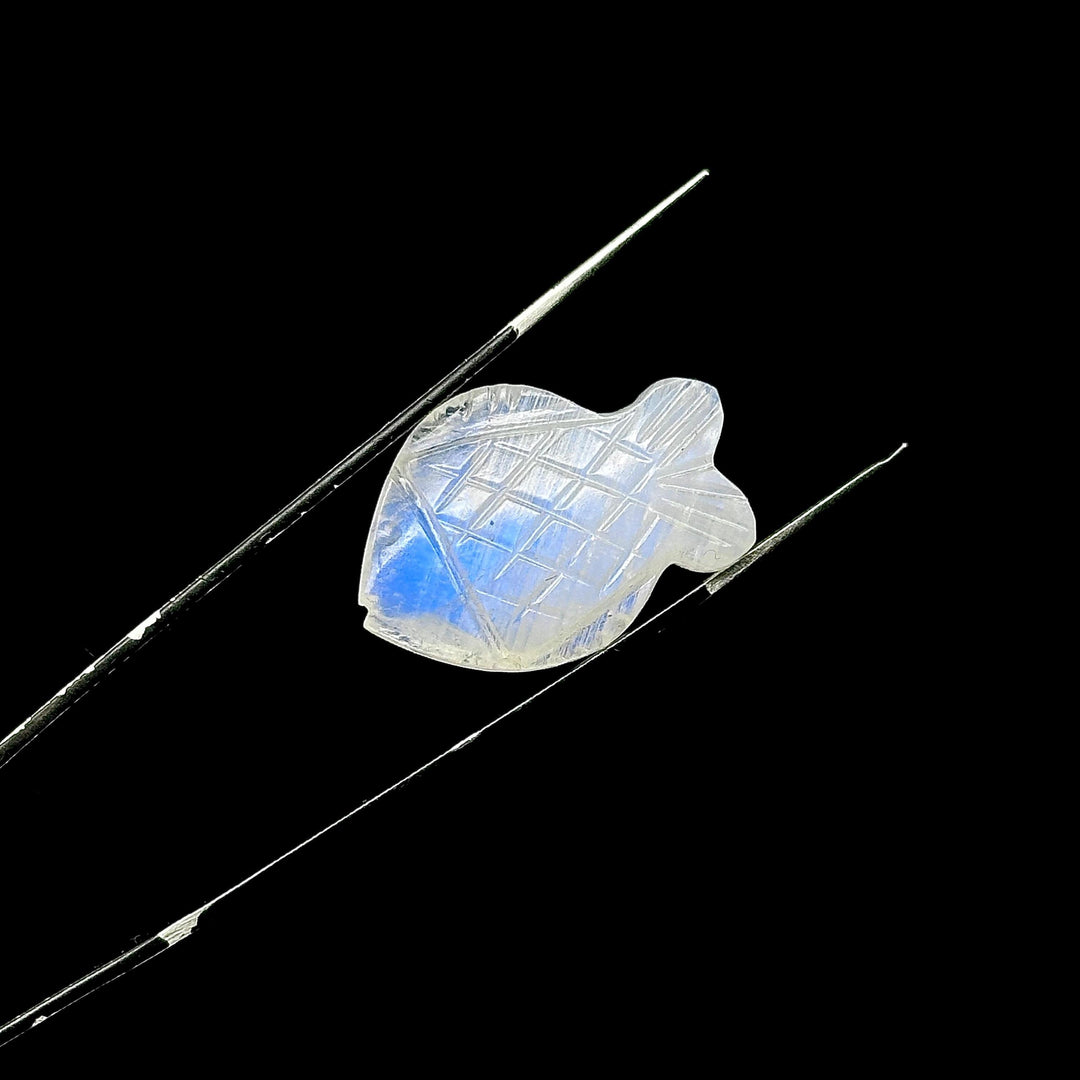 Carved Rainbow Moonstone Fish: Handmade Gemstone Bead (20x27mm