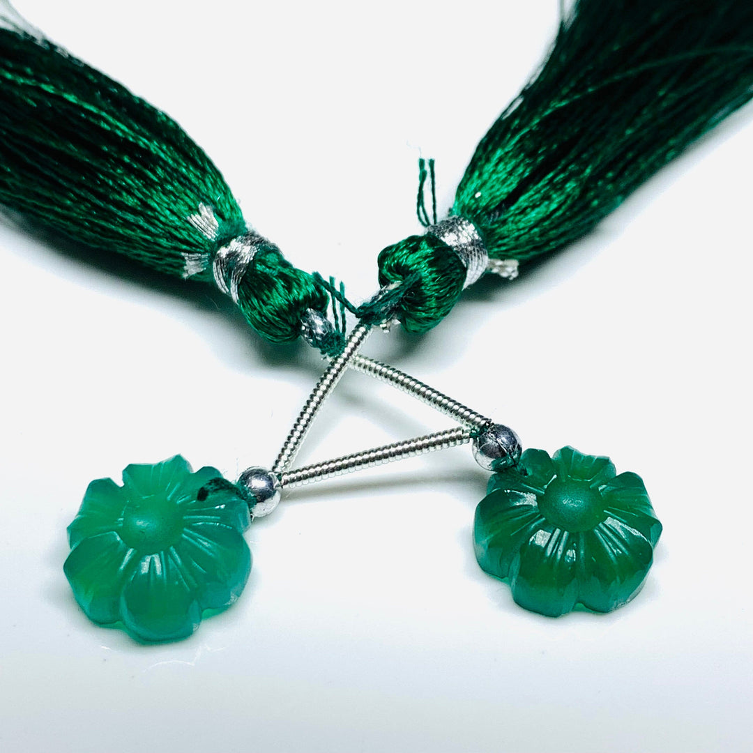 AAA Quality 2 Pcs strand 100% Natural Green Onyx  Fancy Shape Carved Gemstone, Fancy Shape Carving, Carved Gemstone For Jewellery 12mm