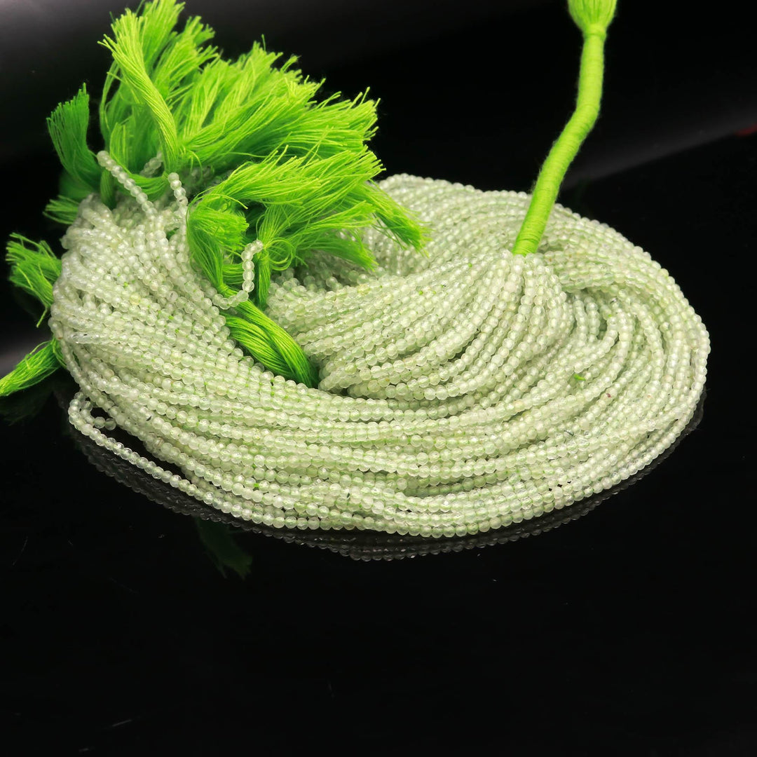 Natural Prehnite Round Beads, Green Prehnite Micro Faceted Round Beads, Loose Crystal Beads for Jewelry Making, 13 Inches, 2-2.5 MM