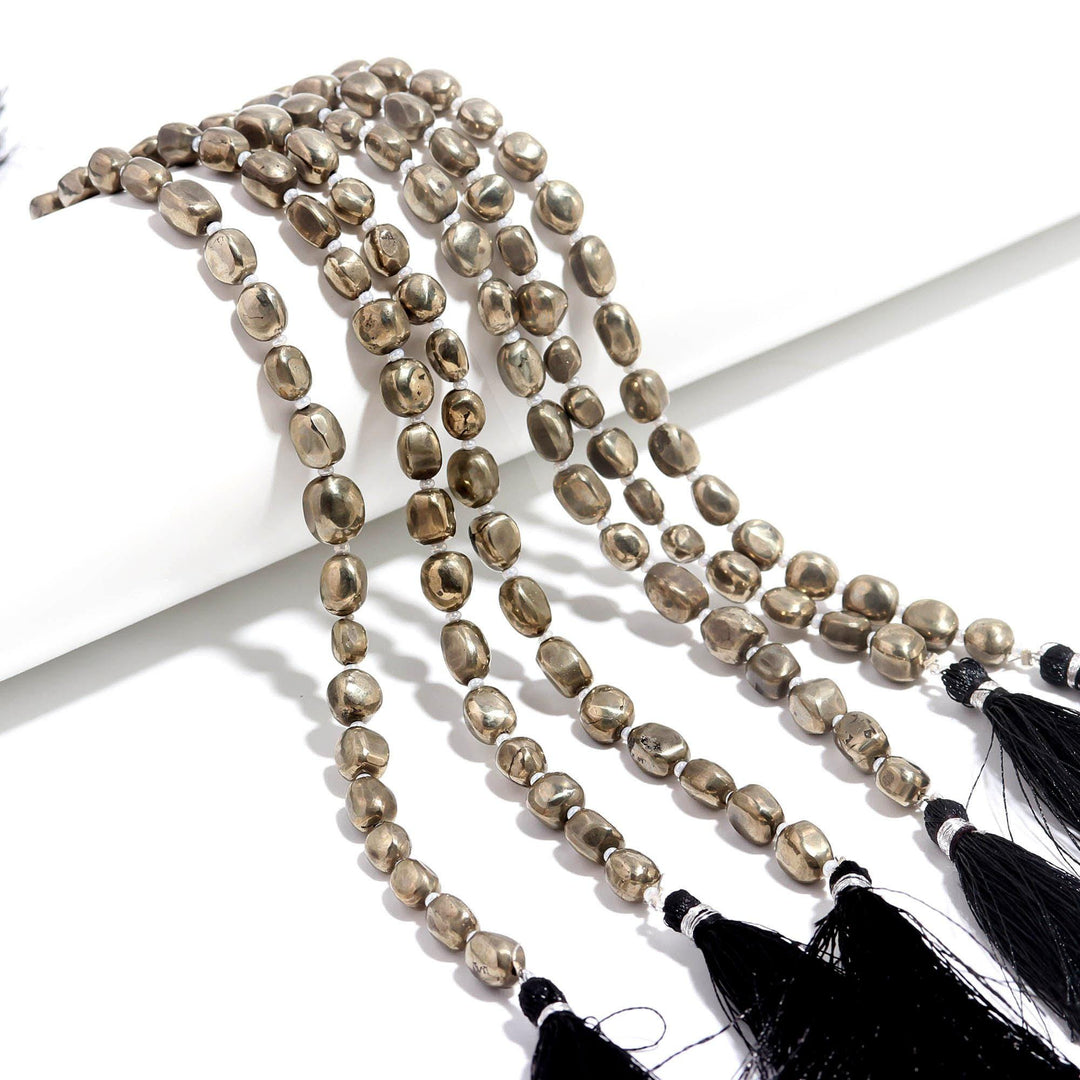 Natural Pyrite Tumble Shape Beads, Smooth Pyrite Nuggets Shape Beads, 8" Strand Fancy Jewelry Making Beads Loose Beads, 6X8 MM Approx
