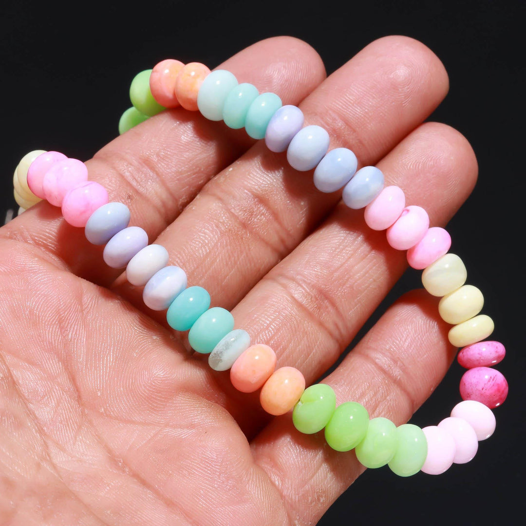 Candy Opal Smooth Rondelle Beads, Multi Color Opal Gemstone Beads, Dyed Opal Beads for Jewelry Making, 16 Inches, 7-9 MM