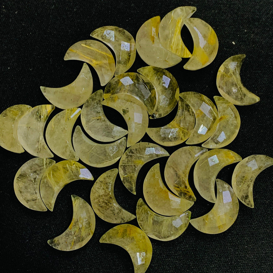 Natural Golden Rutile Faceted Carved Moon Shape Briolette's, AAA Golden Rutile Crescent Moon Shape Beads for Jewelry Making, 17 MM