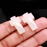 Natural White Moonstone Carved Cross Shape Gemstone, AAA Moonstone Faceted Blue Opal Cross Beads, Healing Energy & Protection Beads