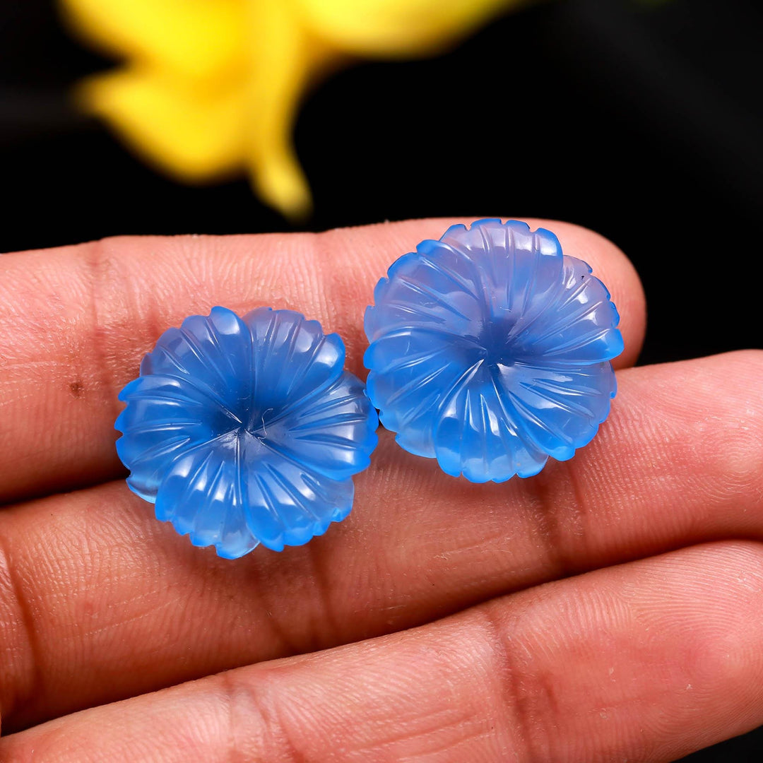 AAA Blue Chalcedony Overlapped Flower Shape Stone, Hand Carved Blue Chalcedony Flower Gemstone for Jewelry Making, 20 MM Crystal Gifts
