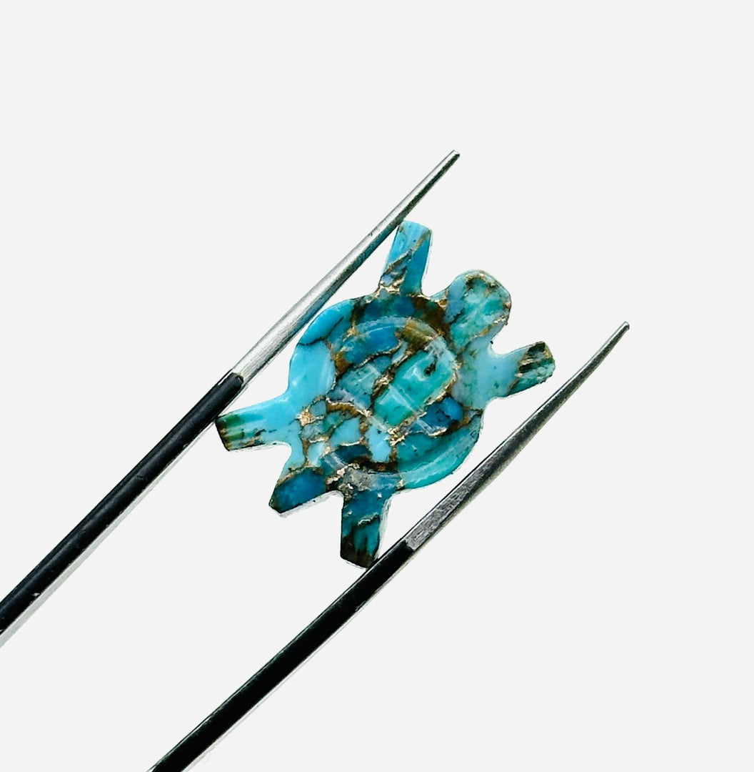 AAA Copper Turquoise Turtle Shape Carving, Blue Turquoise Turtle Shape Gemstone, 16 MM Loose Gemstones, Harmony in Stone, Blue Turtle Charm
