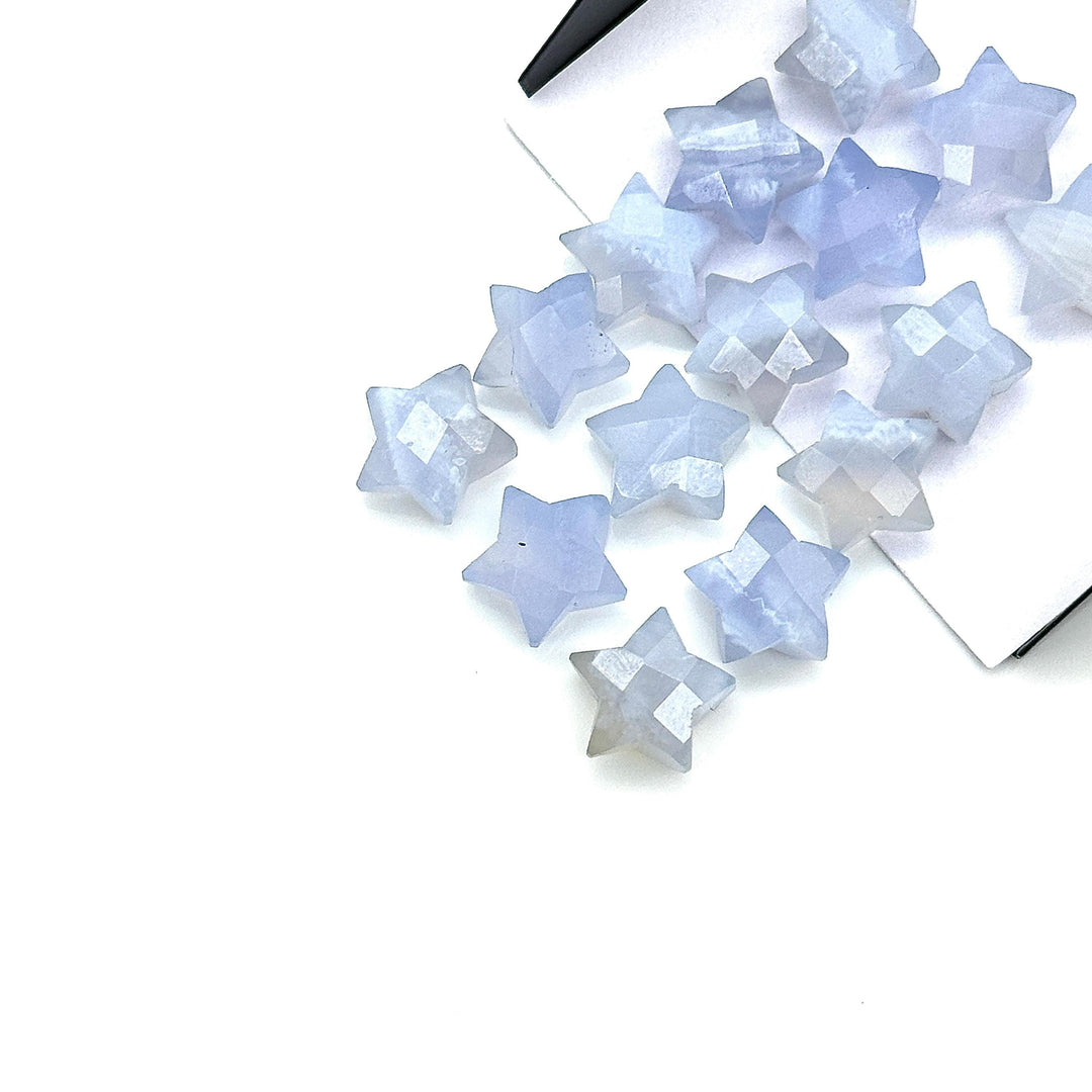 Natural Blue Lace Agate Faceted Star Shape Briolette, Hand Carved Star Shape Gemstone Charms For Jewlery, Lace Agate Star Beads, 10 MM