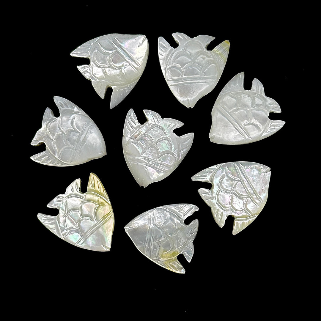 Hand Carved Mother of Pearl Fish Beads: AAA Gemstone (16X17 MM)