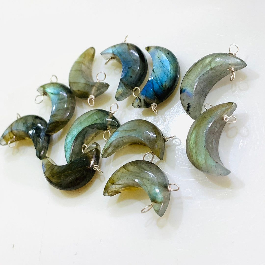 Flashy Labradorite Moon Shape Charm Beads, Smooth Labradorite Moons, 925 Silver Jewelry Making Charms, 17 MM Labradorite Moon Charms Beads