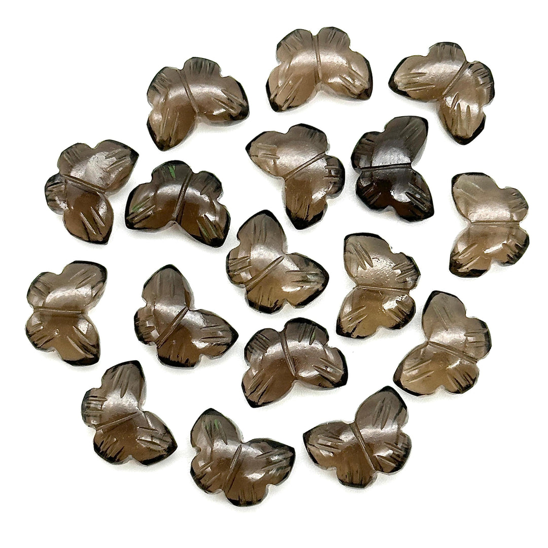 Natural Smokey Quartz Butterfly Shape Beads, Smokey Quartz Hand Carved Butterfly Briolettes, Gemstone Carvings, 13 MM Mini Butterfly Charm
