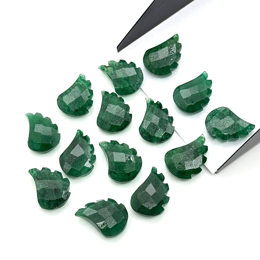 AAA Green Aventurine Leaf Shape Beads, Hand Carved Aventurine Leaf Shape Briolette's, Faceted Fancy Carvings for Jewelry Making, 11X15 MM