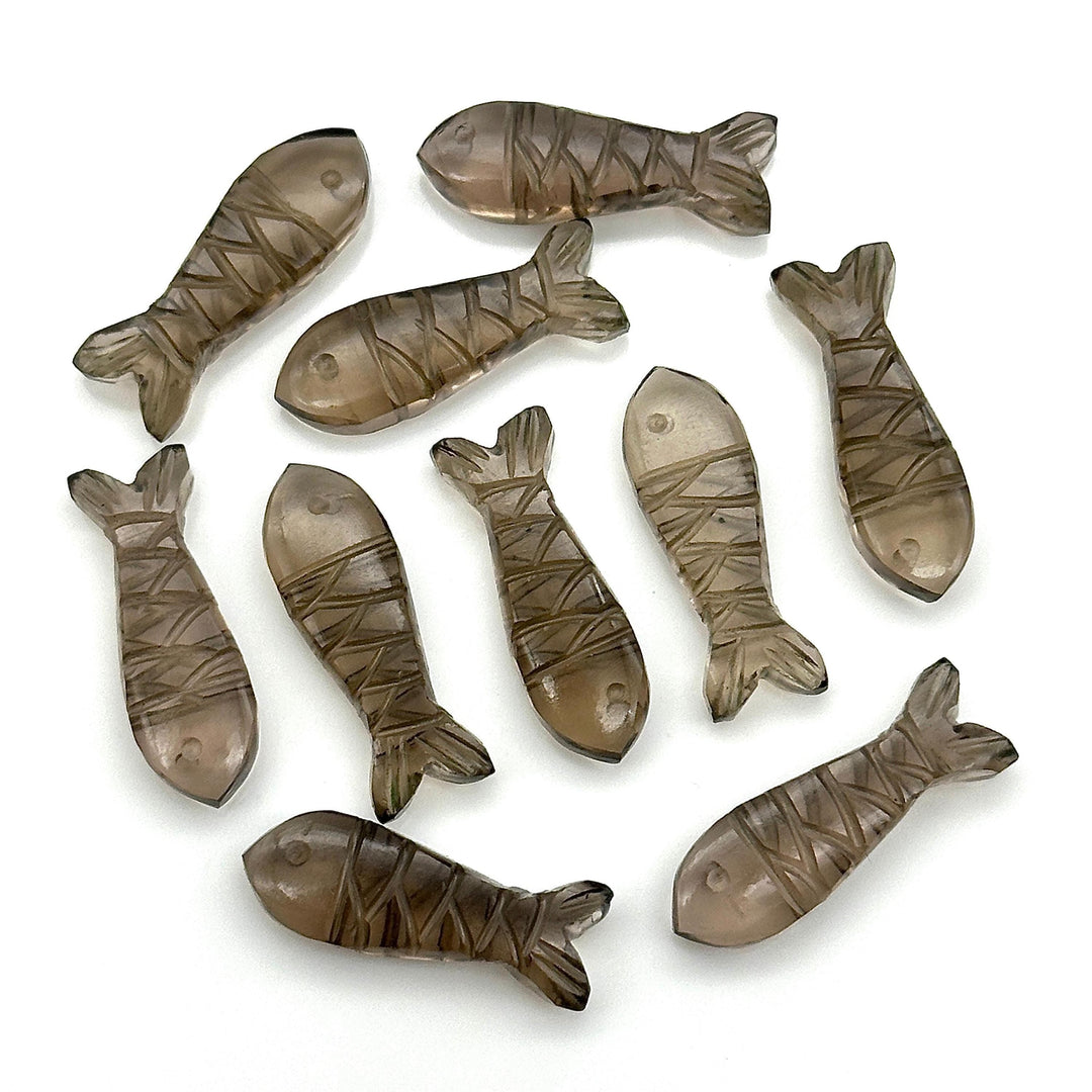 Hand Carved Smoky Quartz Fish Charm: Deep Sea Jewelry Finding