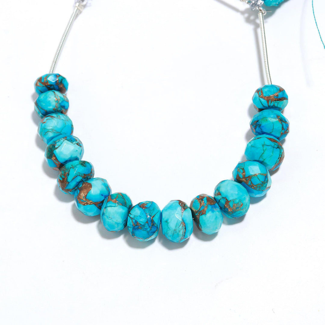 AAA Copper Turquoise Faceted Beads, Blue Copper Turquoise Faceted Rondelle Beads, 9-10 MM Healing Turquoise Beads for Jewelry, Loose Beads