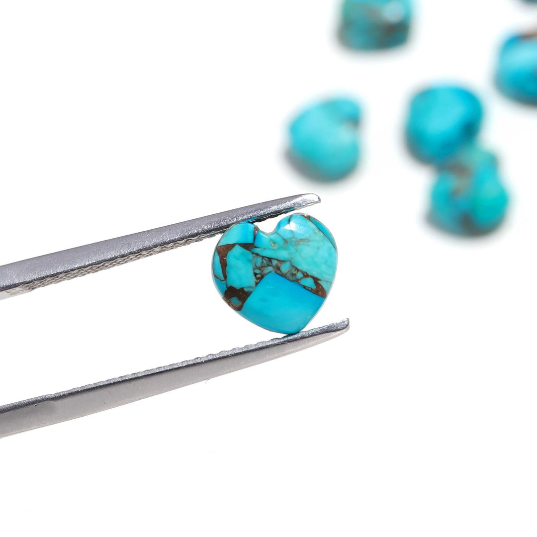 Copper Turquoise Heart Shape Beads, AAA Turquoise Heart Shape Charms, Mini Plain Heart Briolette's for Jewelry Making, 8 MM Blue Charms