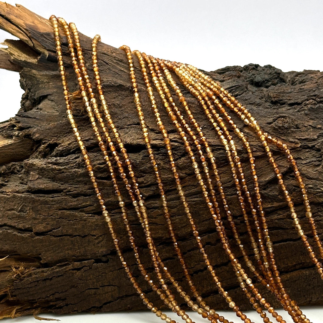 Natural Hessonite Shaded Faceted Round Shape Beads, 2 MM Brown Hessonite Gemstone Beads, 13 Inched Hessonite Loose Beads Strand for Jewelry