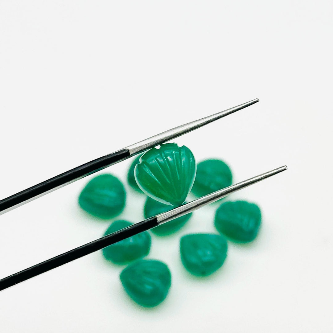 Natural Green Onyx Shell Beads, 8 MM Hand Carved Seashells, Tiny Carved Beads, Green Onyx Shell Charms, Jewelry & Craft Making Gemstones