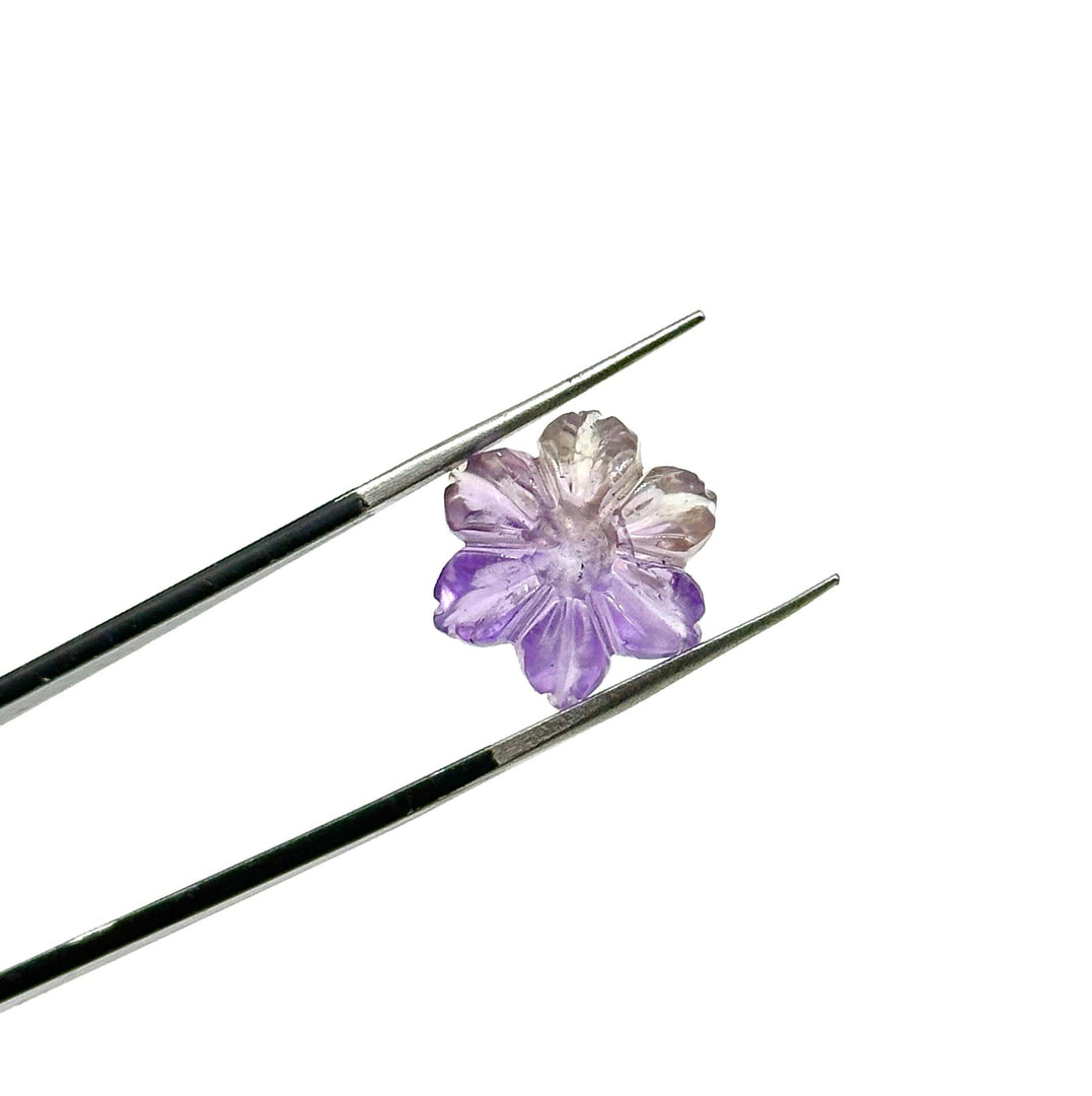 High Quality Ametrine Hand Carved Flower Shape Gemstone, AAA Natural Ametrine Flower Carving, Double Color Ametrine Flower Charm, 12 MM