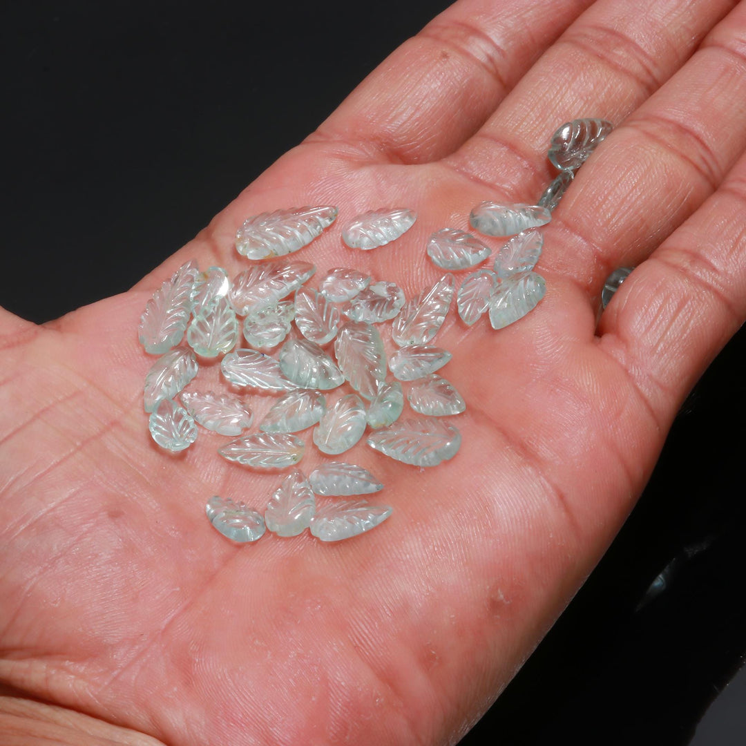 Gorgeous AAA Quality Natural Aquamarine Leaf Shape Carved Loose Gemstone, Leaf Carving For Jewellery 9-12 mm