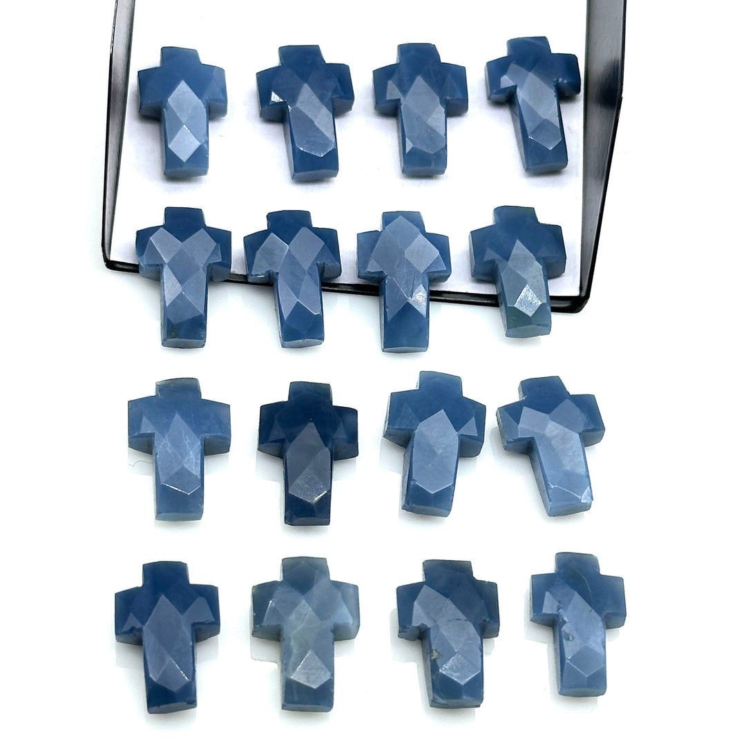 Faceted Blue Opal Cross Beads: Natural Gemstone Charms (15mm)