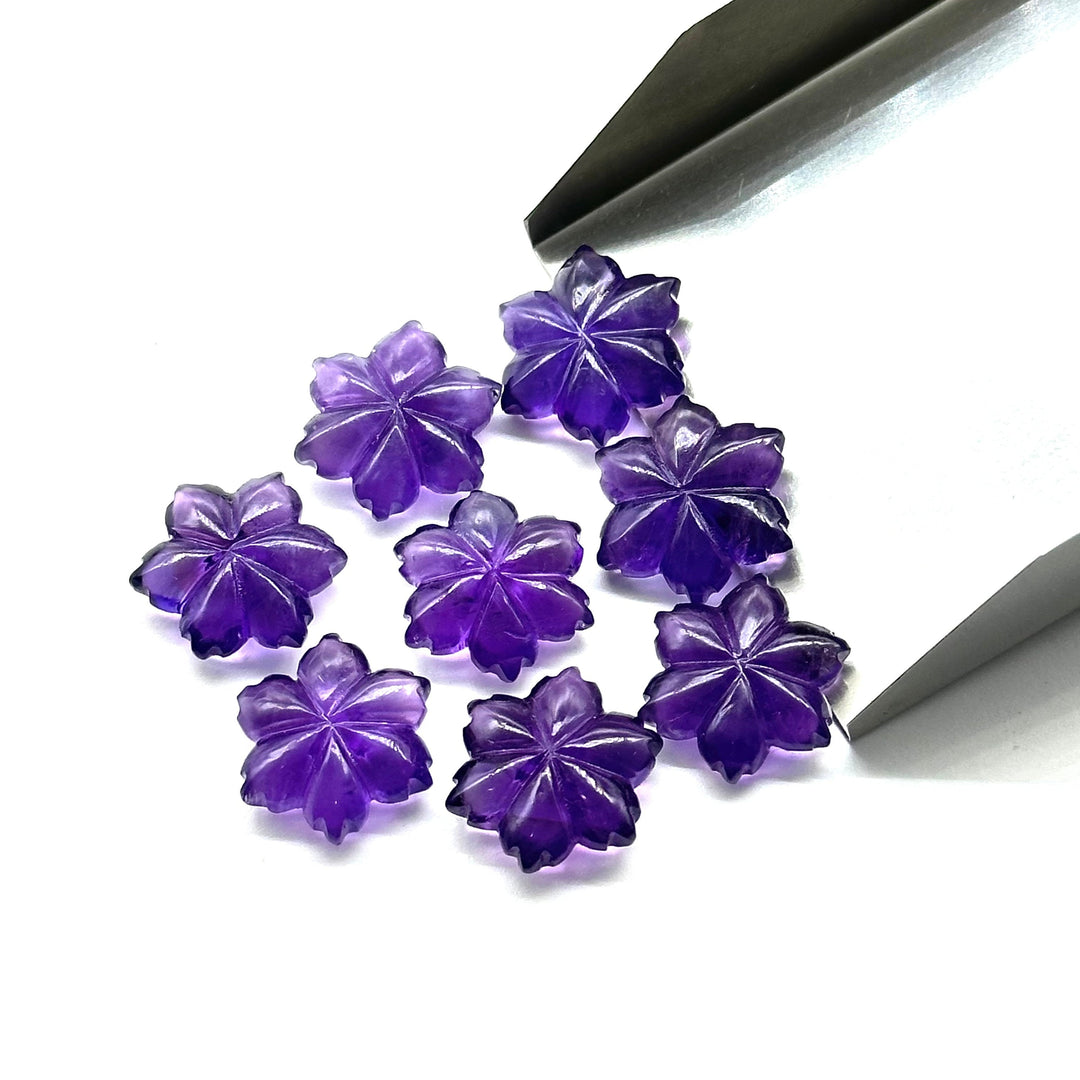 Natural Amethyst Flower Shape Carved Gemstone, Flower Shape Carving Loose Gemstone Beads, Fancy Shape Hand Carved Beads for Jewlery 15 MM