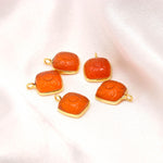 Load image into Gallery viewer, Natural Carnelian Flower Pendant 17mm, 925 Sterling Silver Gold Plated Orange Square Shape Charms For Making Jewelry