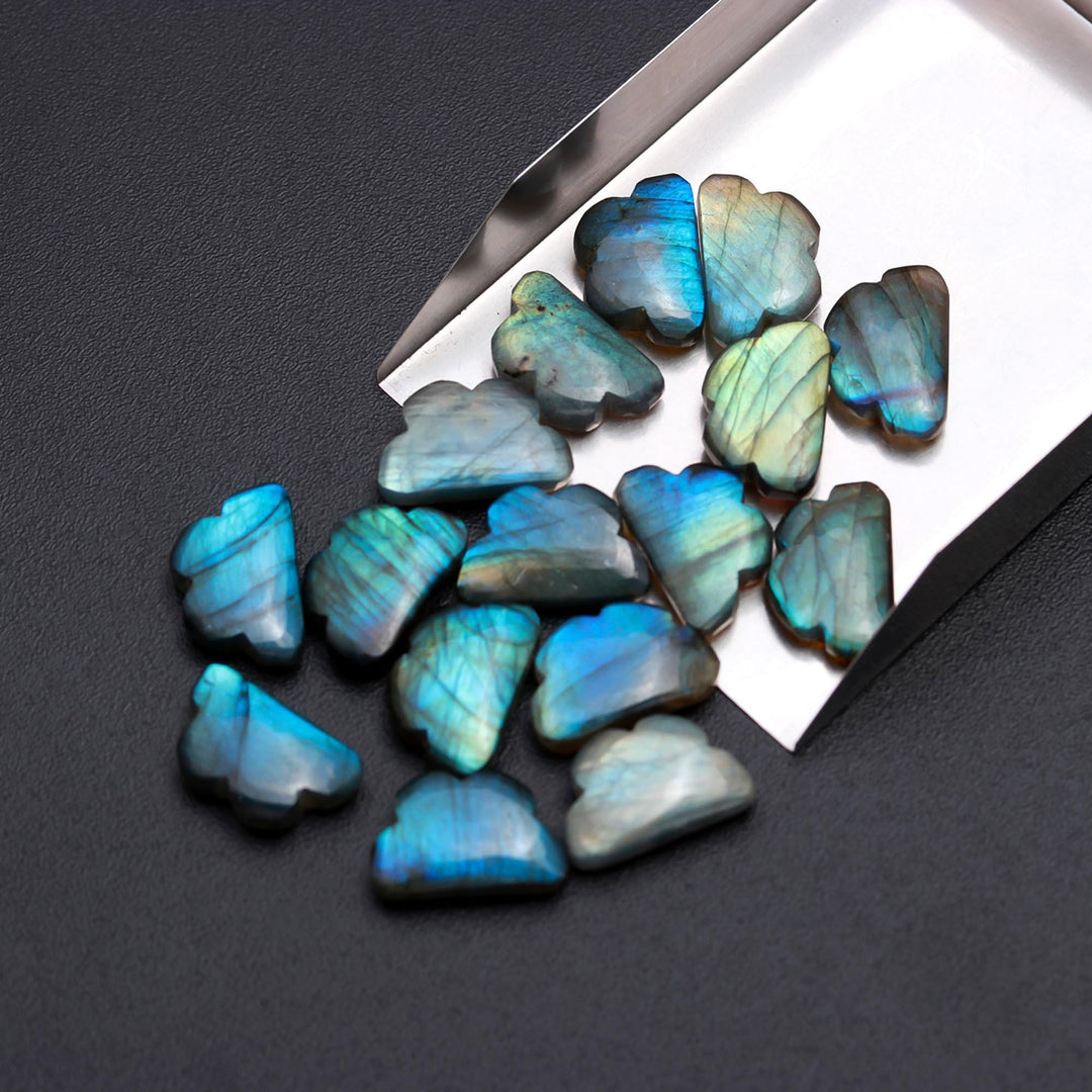 Carved Labradorite Cloud Beads: Flashy Gemstone Jewelry Charms 20mm