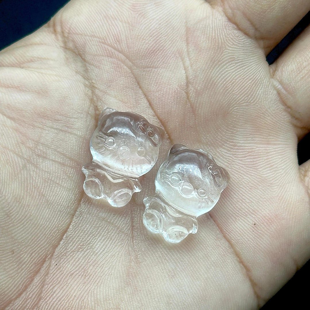 Carved Cat Shape Stone, Hello City Stone, Natural Crystal Quartz Flat Back Hand Carved Cat, 20 MM Carved Kity Shape Stone, 1 Piece